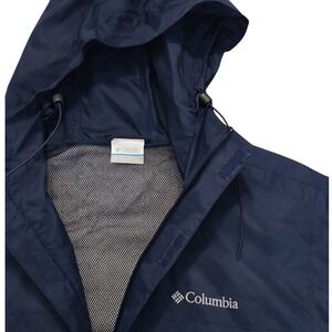 Columbia Omni-Tech Navy Blue Waterproof Rain Jacket Mens Hooded Shell L